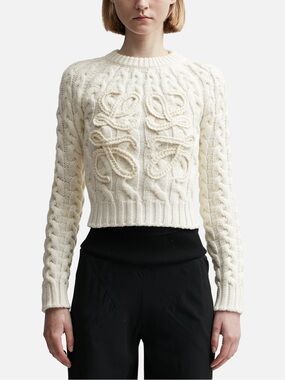 $1,500 Loewe Cream Cable-Knit Crewneck Sweater S